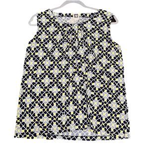 Anne Klein Womens Large Sleeveless Geometric Mosaic Print Pleated Blouse Top